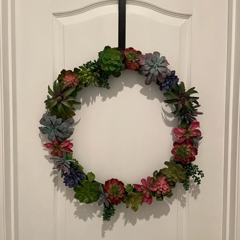 20” Faux Succulent Wreath - Handmade Indoor Succulent Wreath - Picture 3 of 8